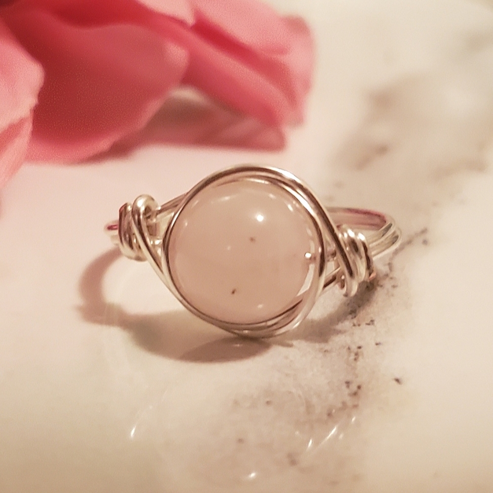 Rose Quartz Silver Wire Wrapped Ring